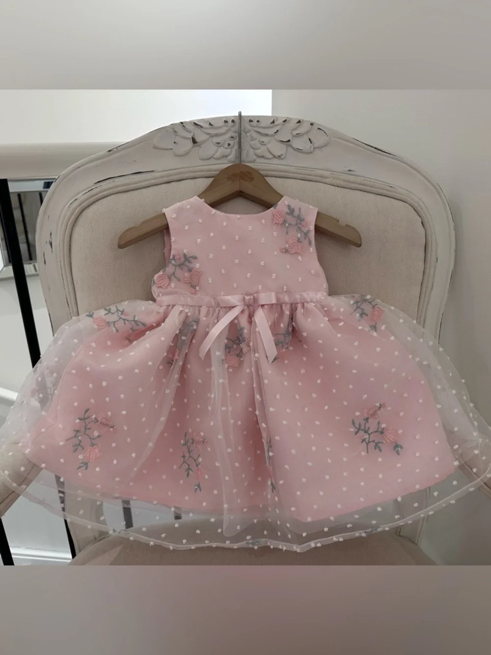 🦢 18 Mth Gorgeous Pink Tulle Princess Baby Dress with Matching Knit Bolero NWOT - Picture 4 of 16